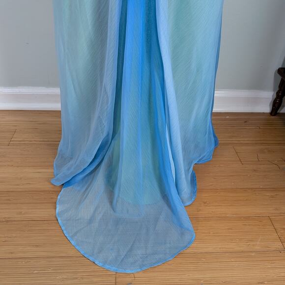 Vintage Cache Prom Dress Maxi Gown 6 Blue Green Y2K Fairy Mermaid Ombre Halter - Picture 8 of 13